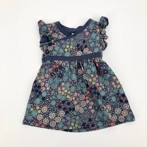 Tea Collection Baby Girl Blue Floral Dress Flutter Sleeve Size 3-6 Months